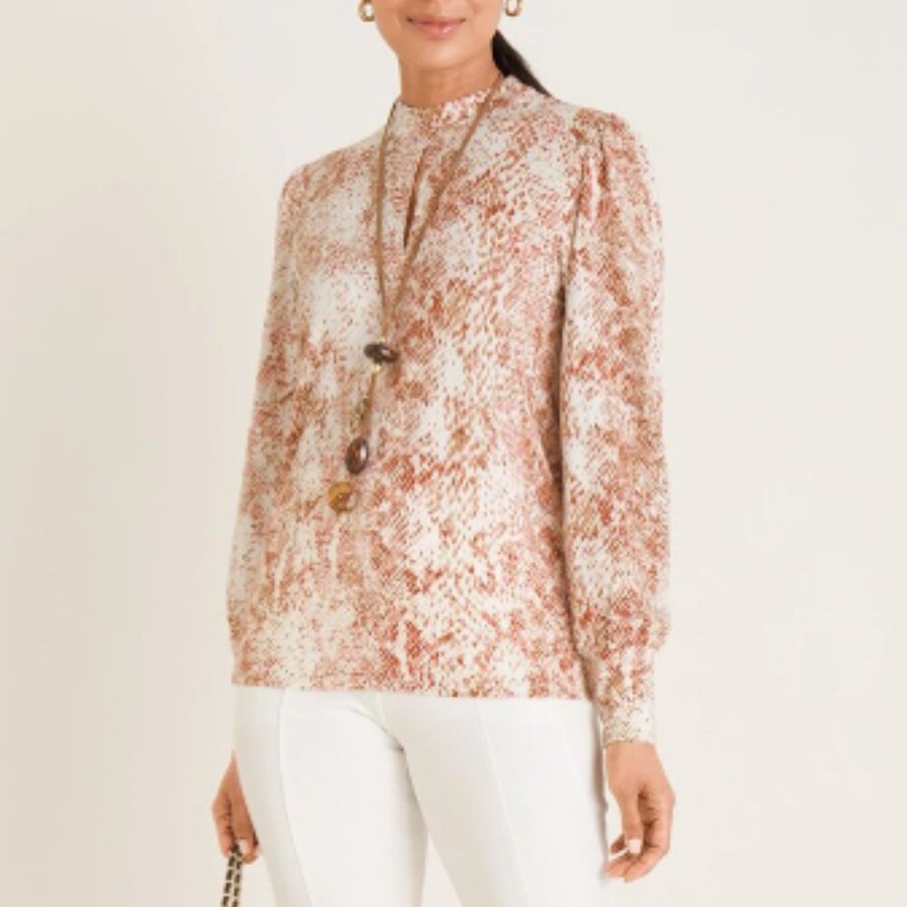 NWT Chico's Snake Print Keyhole Neckline Top Terracotta Small Boho Southwestern